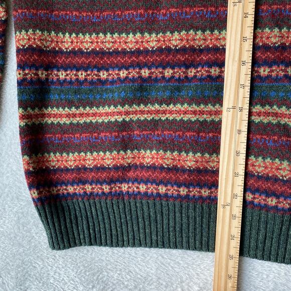 Lands End Lambswool Fair Isle Sweater Men L Green Multicolor 80s Cosby Style - Picture 8 of 9